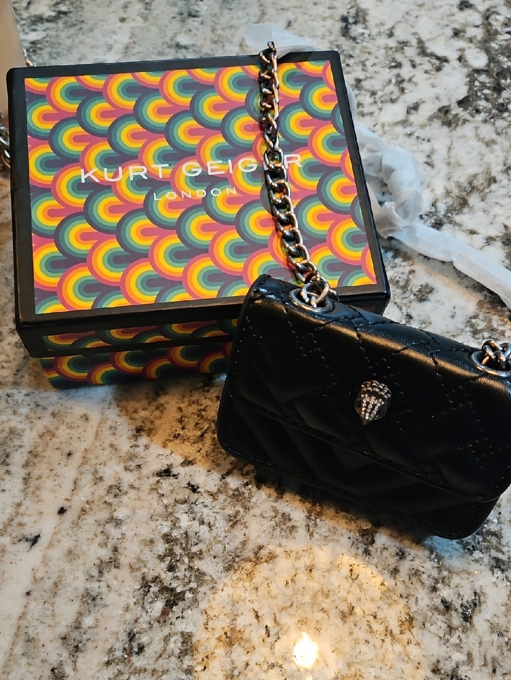 Kurt Geiger Quilted Black Leather Chain Shoulder Bag